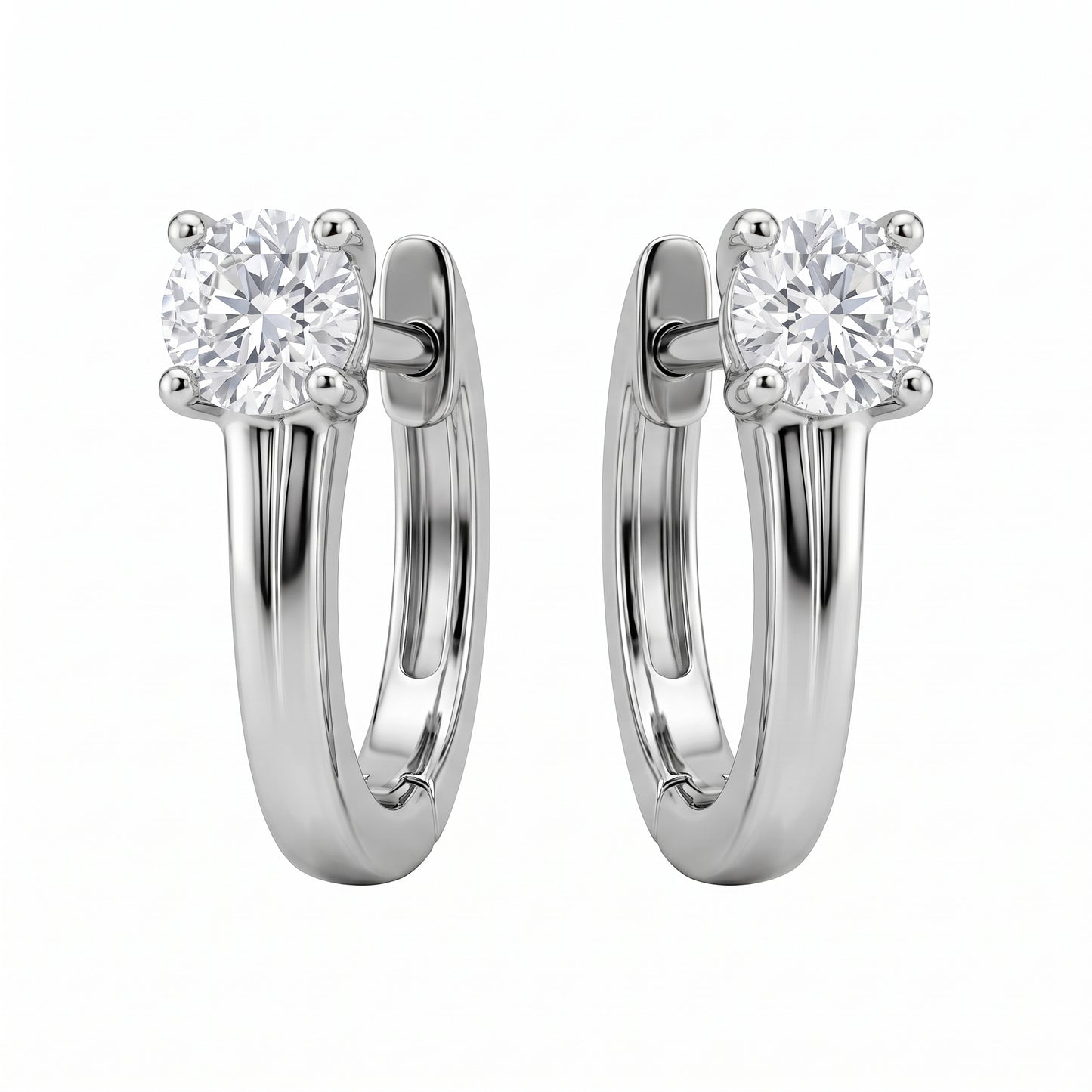 2-Diamond Plain Gold Huggie Hoop Earrings - alternate white background view