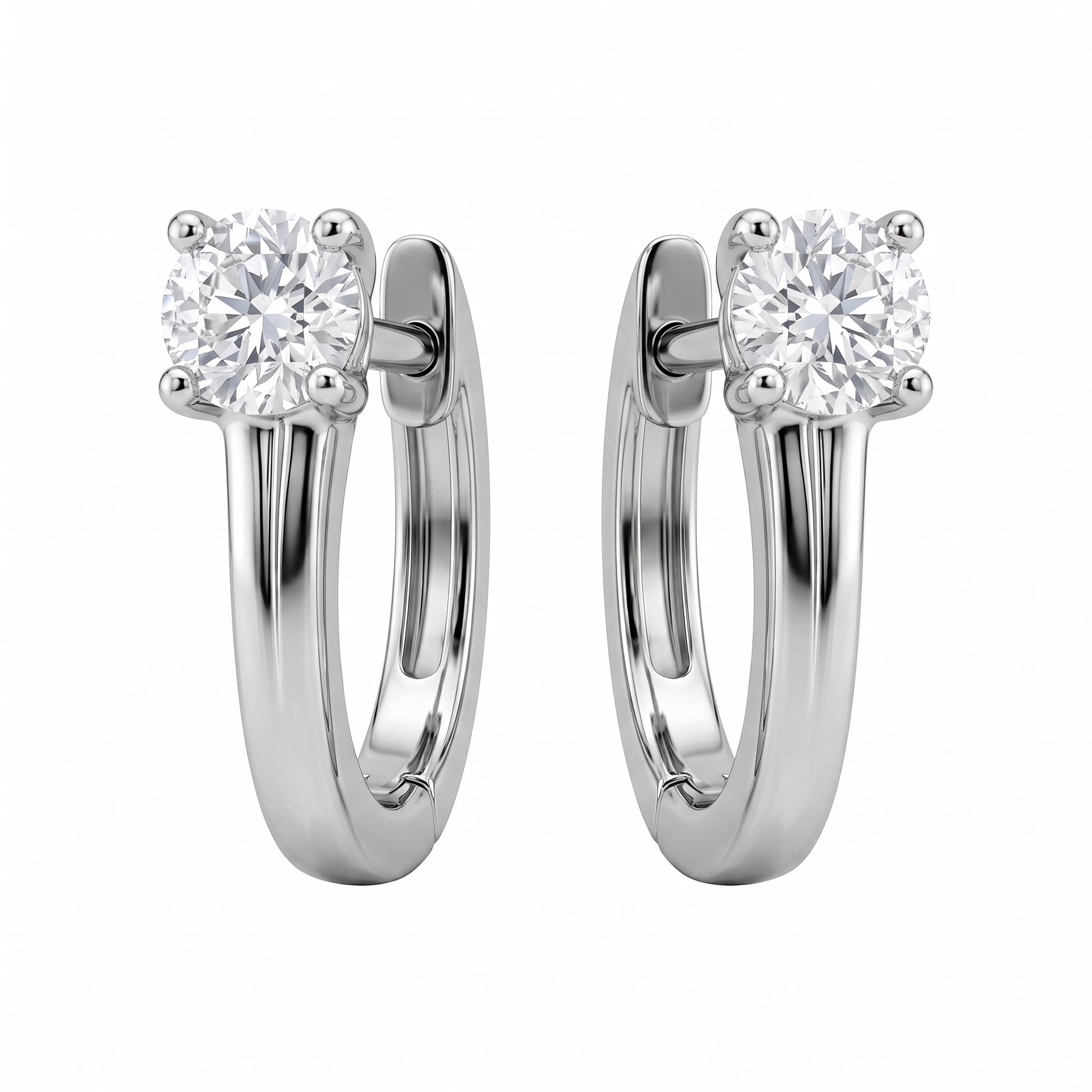 2-Diamond Plain Gold Huggie Hoop Earrings - alternate white background view
