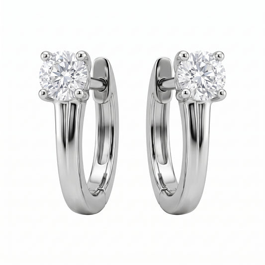 2-Diamond Plain Gold Huggie Hoop Earrings - alternate white background view