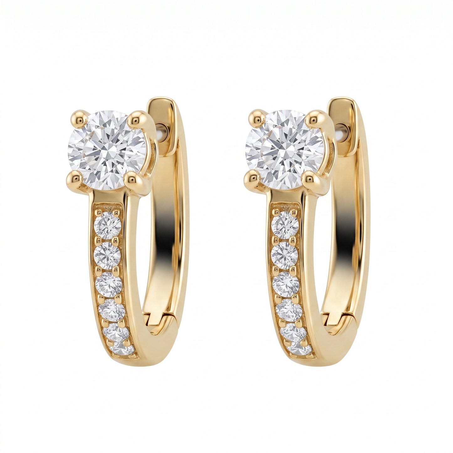 4.5mm Round & 12-Diamond Huggie Hoop Earrings - white background view