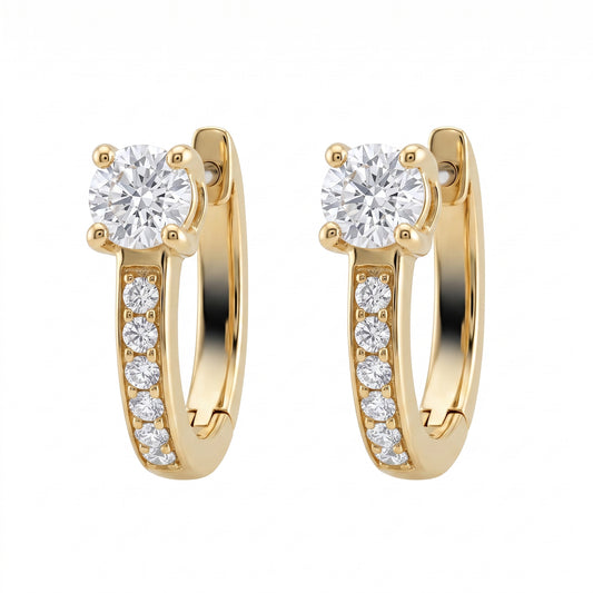 4.5mm Round & 12-Diamond Huggie Hoop Earrings - white background view