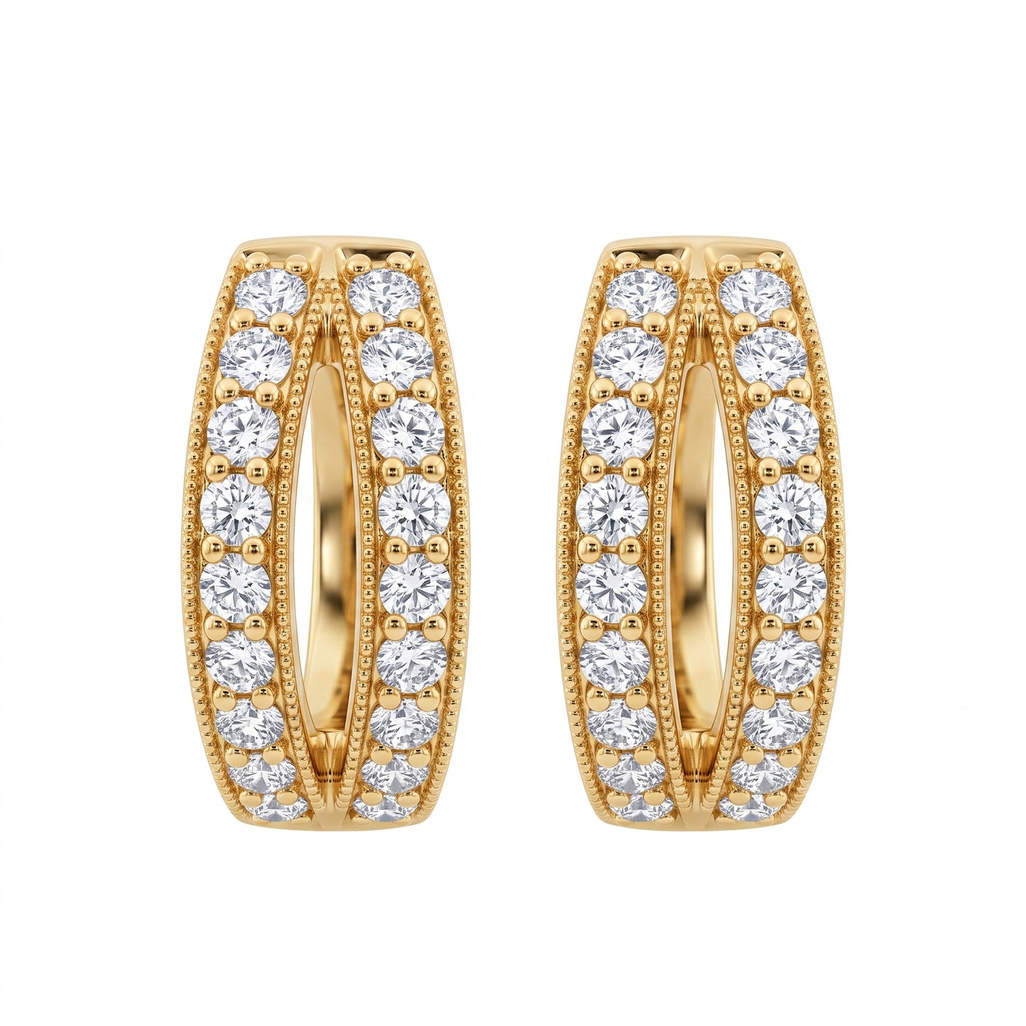 36-Diamond Split Double-Row Hoop Earrings, 5.5x11x12mm - white background front view