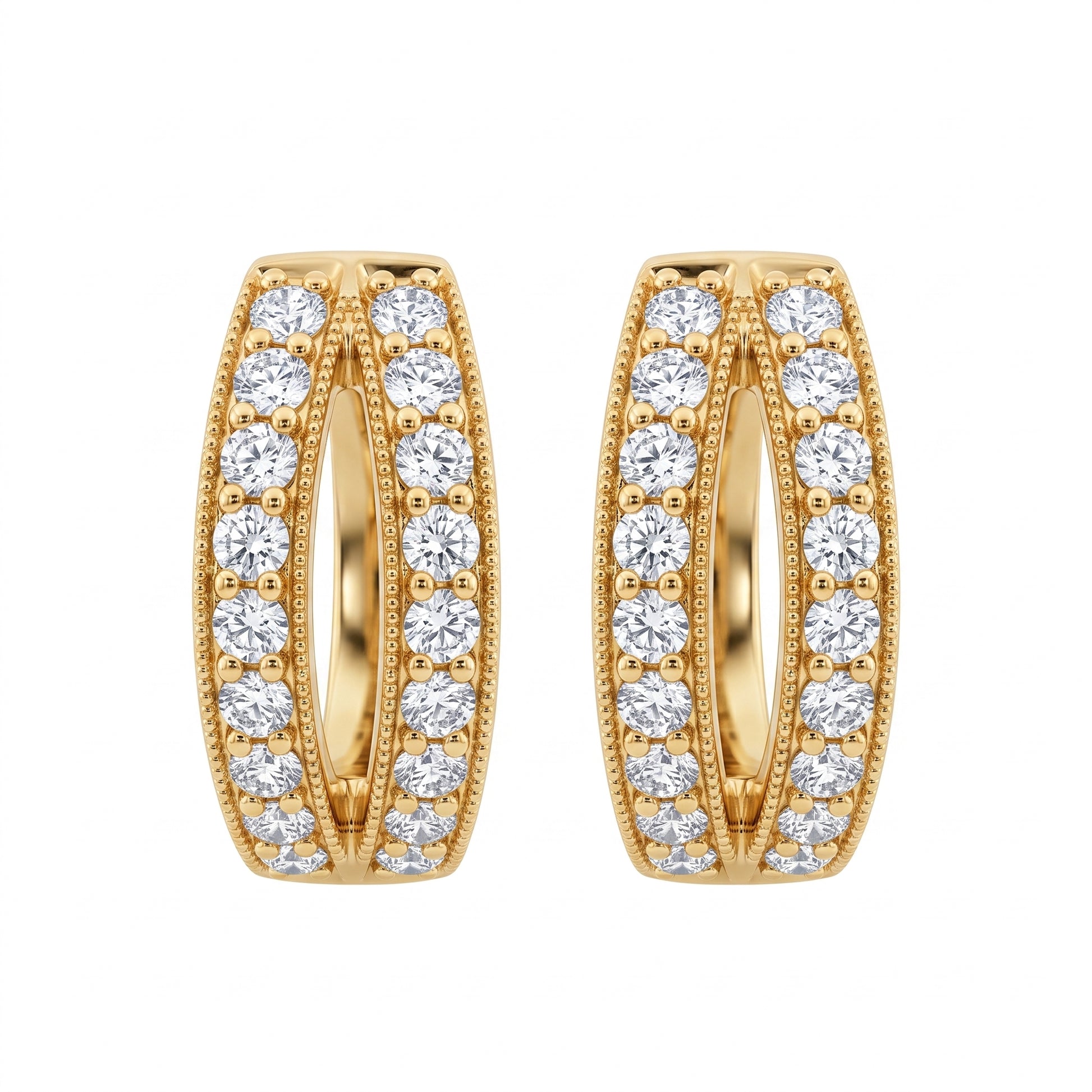 36-Diamond Split Double-Row Hoop Earrings, 5.5x11x12mm - white background front view