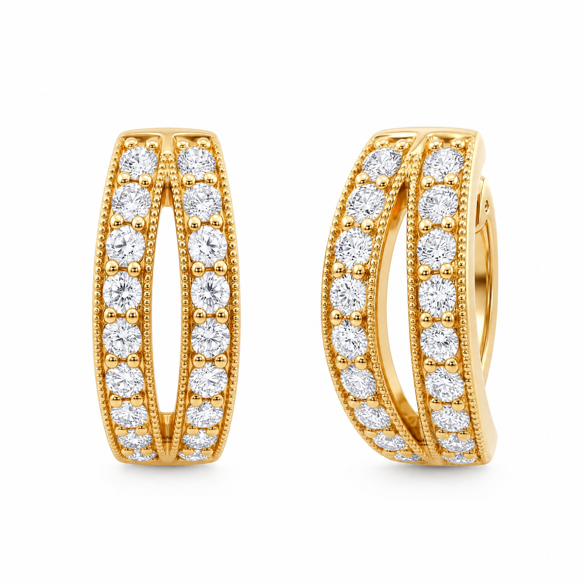 36-Diamond Split Double-Row Hoop Earrings, 5.5x11x12mm