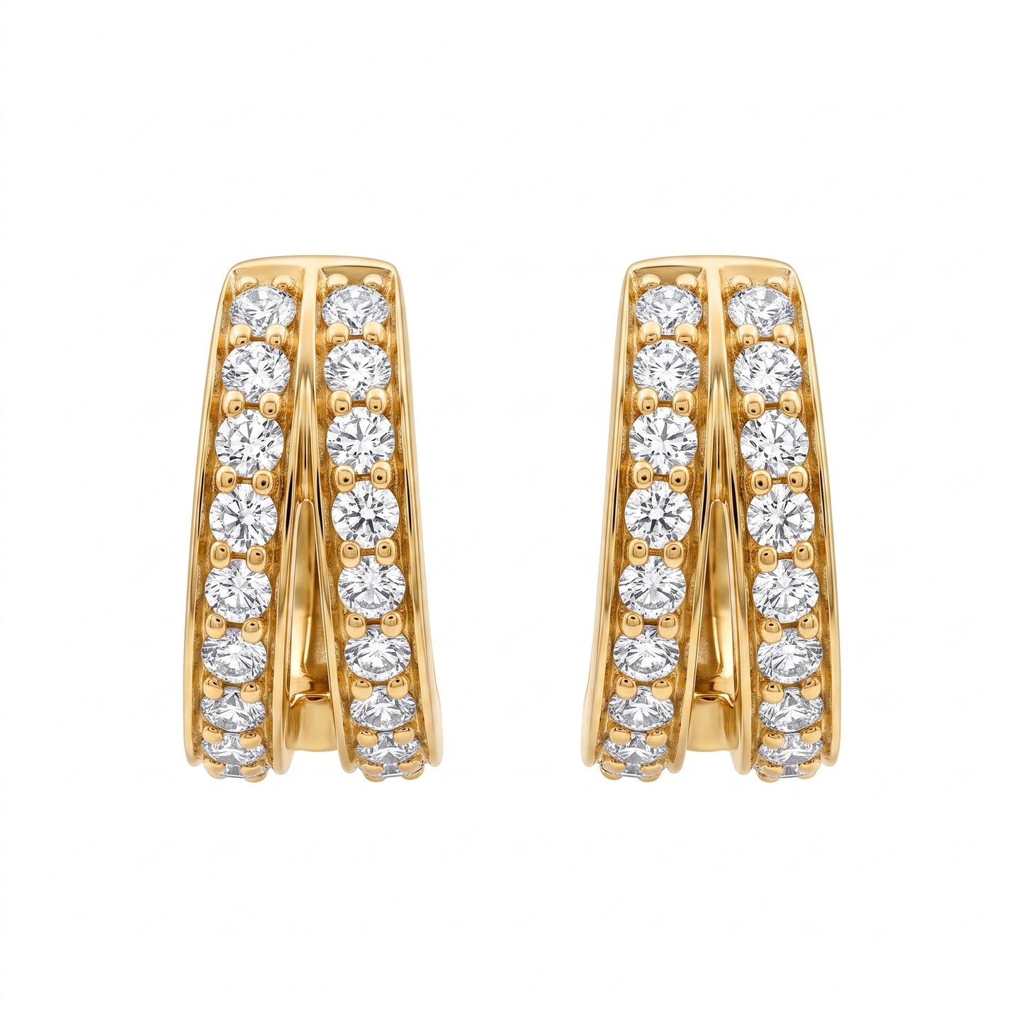 36-Diamond Split Double-Row Hoop Earrings, 4-5.5x11.5x11mm - white background front view