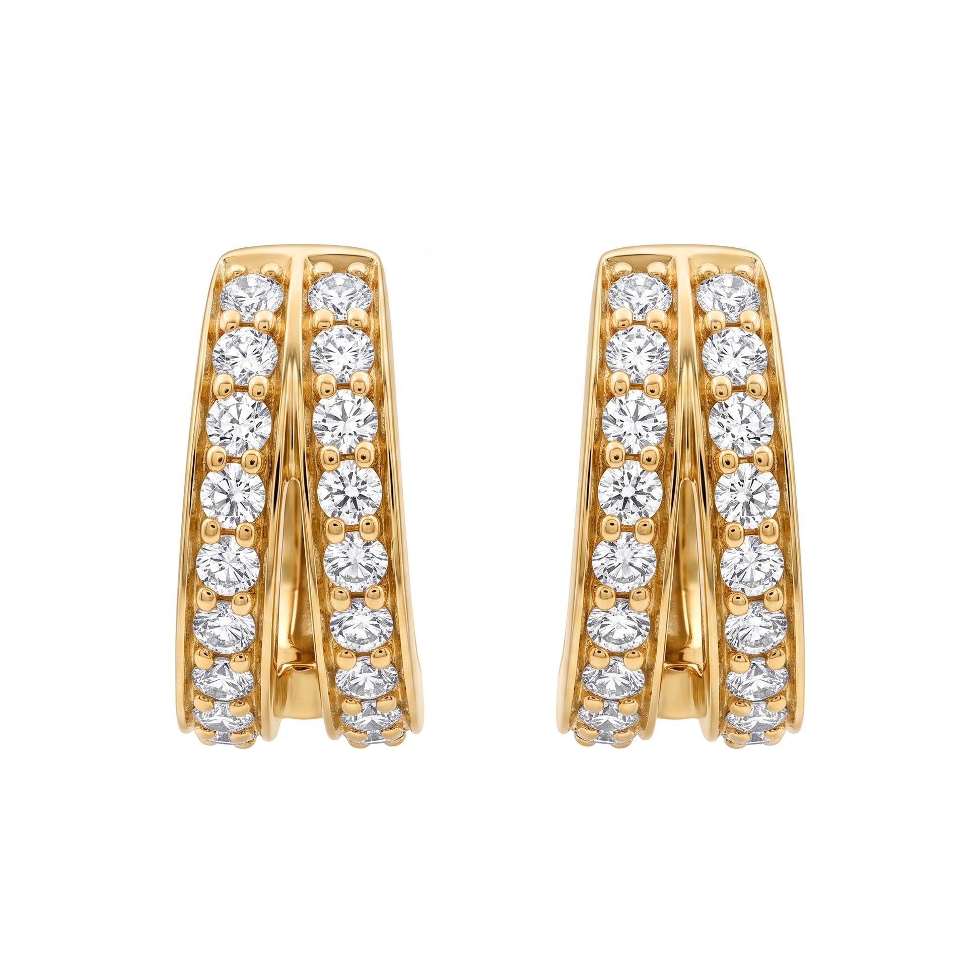 36-Diamond Split Double-Row Hoop Earrings, 4-5.5x11.5x11mm - white background front view
