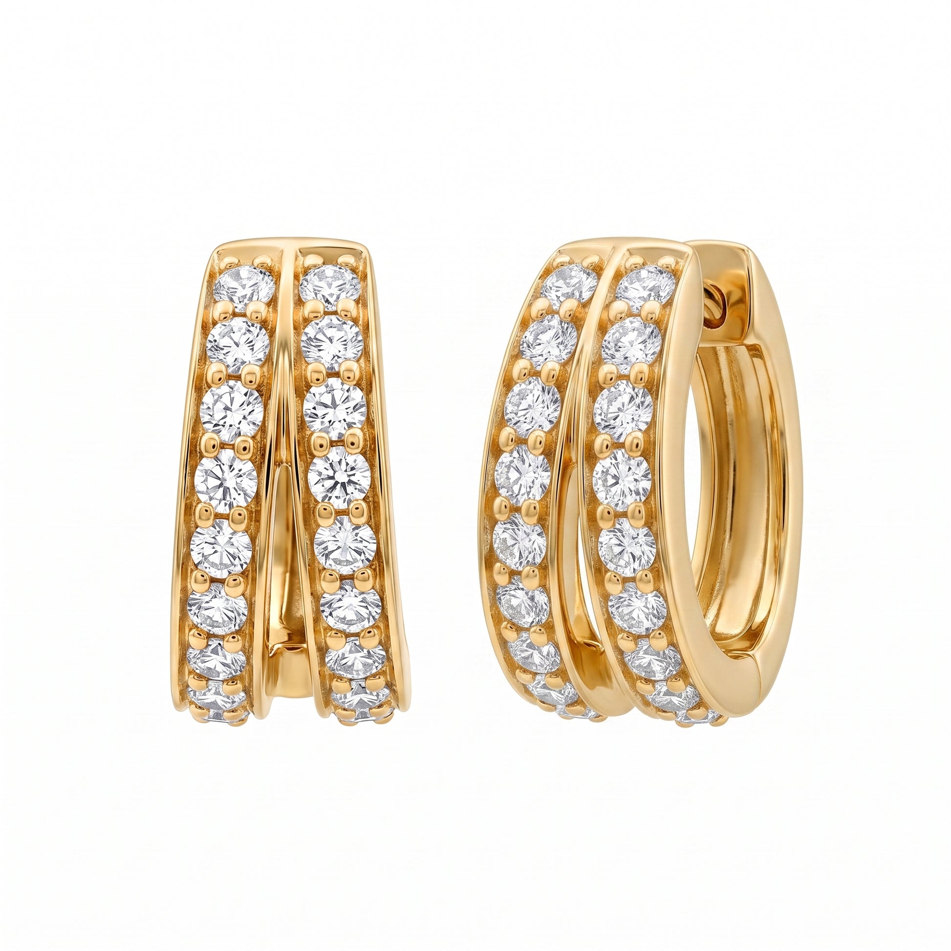 36-Diamond Split Double-Row Hoop Earrings, 4-5.5x11.5x11mm - white background front and profile view