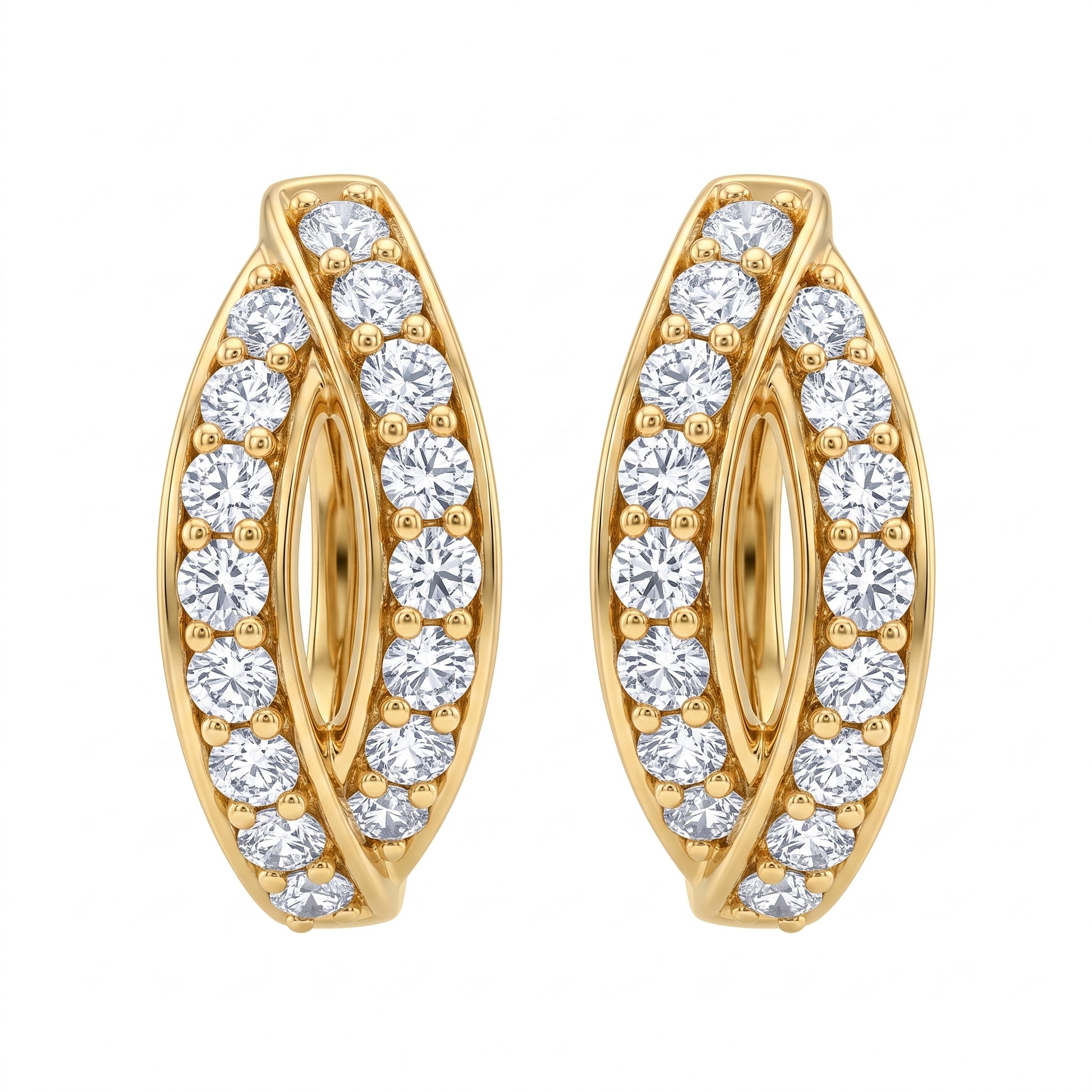 DEGS1007 18K yellow gold diamond marquise hoop earrings, front view