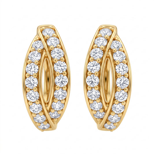 DEGS1007 18K yellow gold diamond marquise hoop earrings, front view