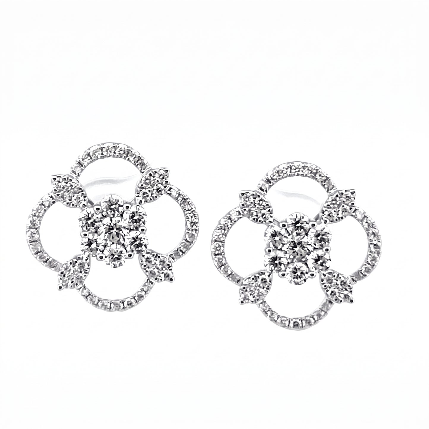 DEJ0249W W-1 frontal pair - large open quatrefoil diamond pave stud earrings in 18K white gold