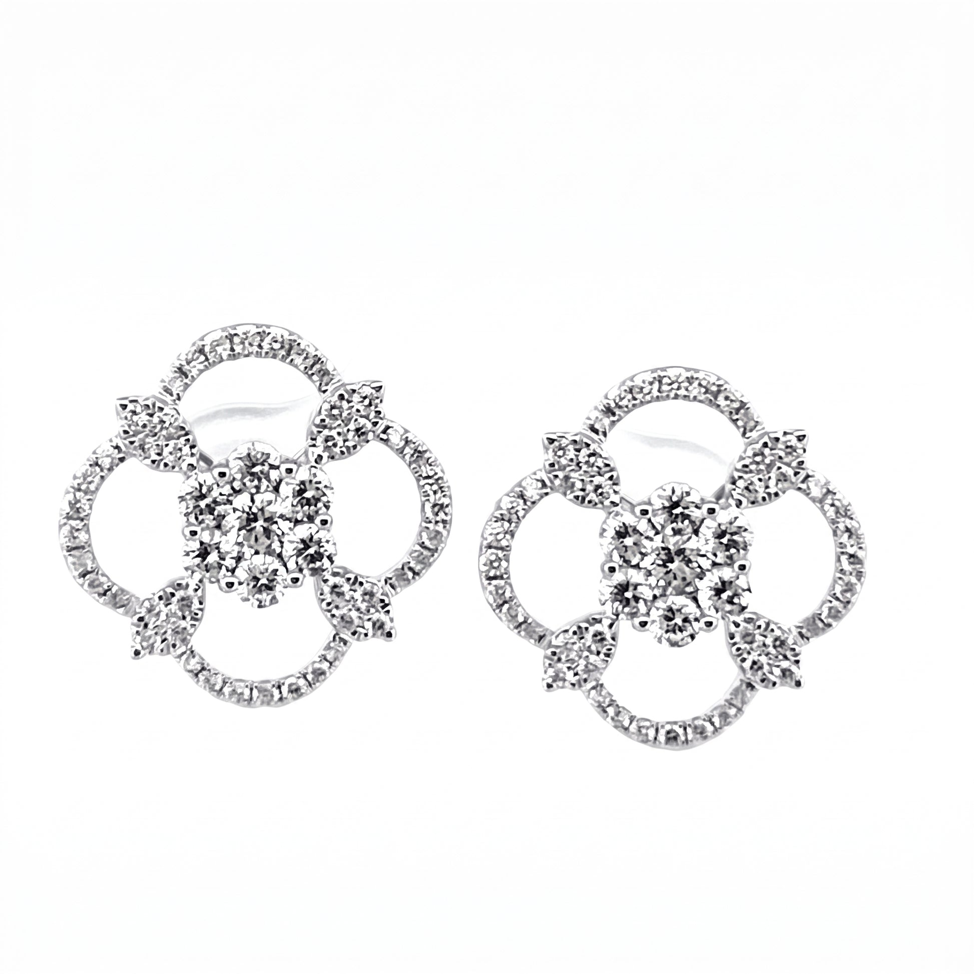 DEJ0249W W-1 frontal pair - large open quatrefoil diamond pave stud earrings in 18K white gold
