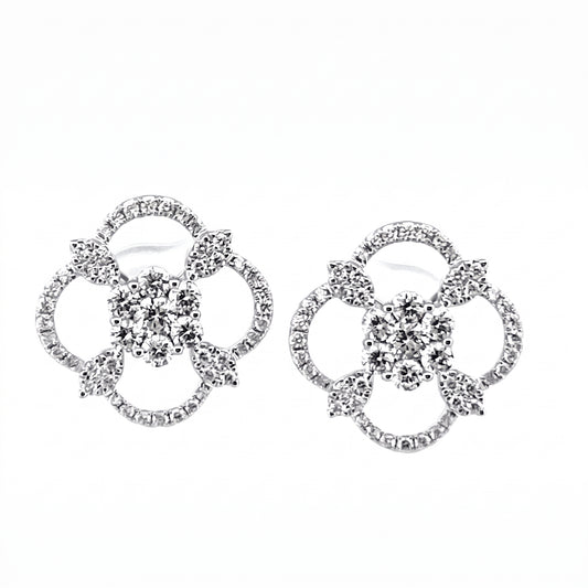 DEJ0249W W-1 frontal pair - large open quatrefoil diamond pave stud earrings in 18K white gold