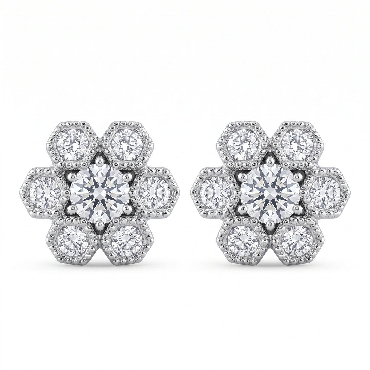 DEJ0256W 14-Diamond Milgrain Post Earrings - white background studio view