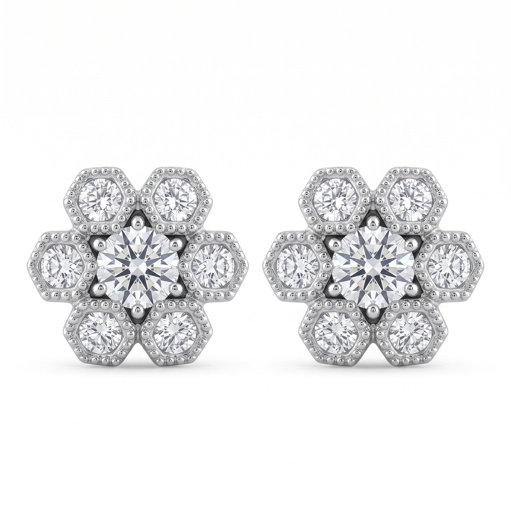 DEJ0256W 14-Diamond Milgrain Post Earrings - white background studio view