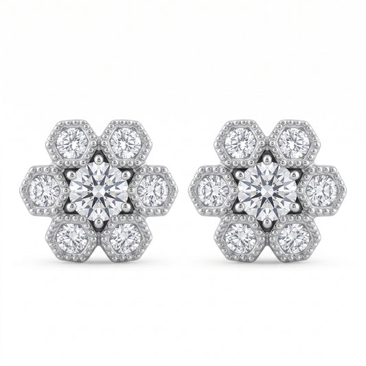 DEJ0256W 14-Diamond Milgrain Post Earrings - white background studio view