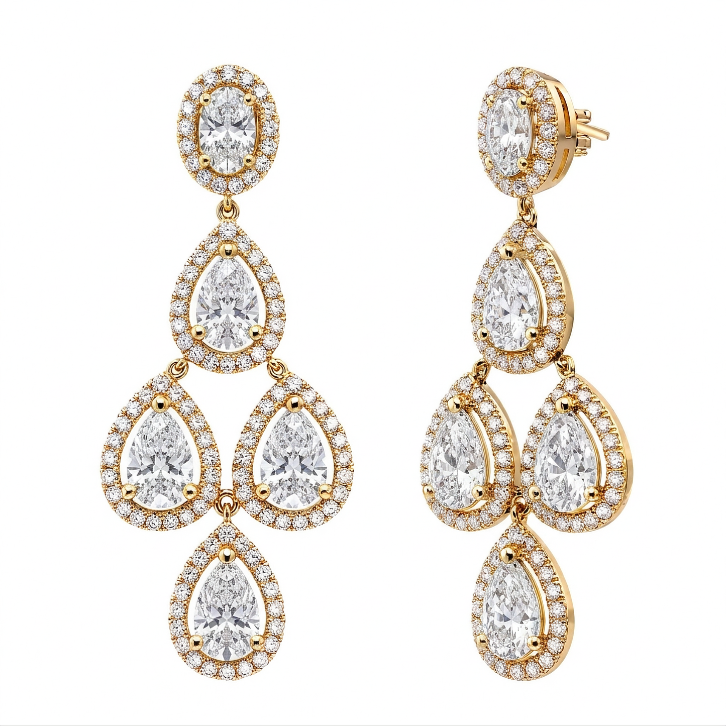 2.54ct Diamond Chandelier Earrings with Pear & Oval Cluster Tiers
