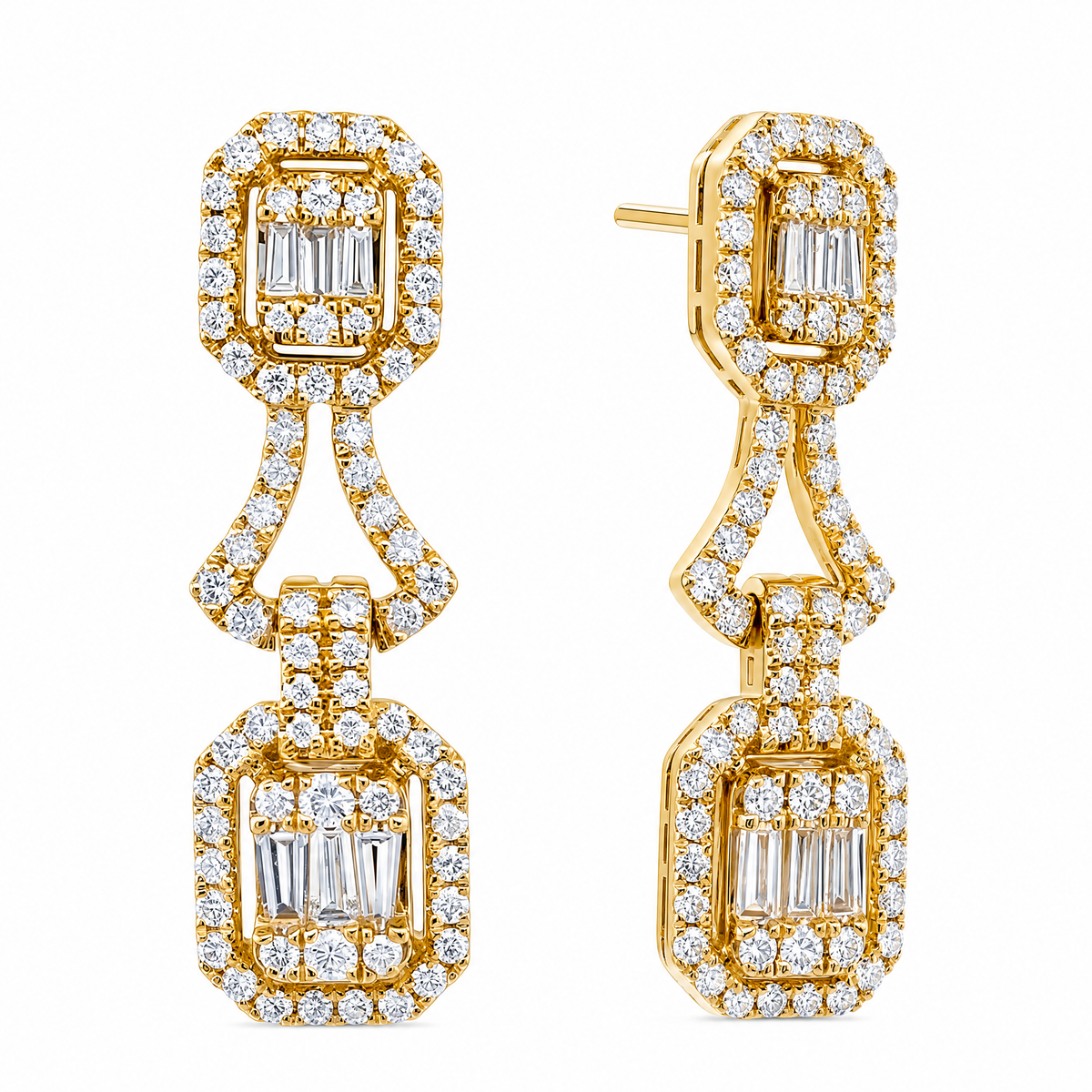 Rectangular Diamond Dangle Earrings