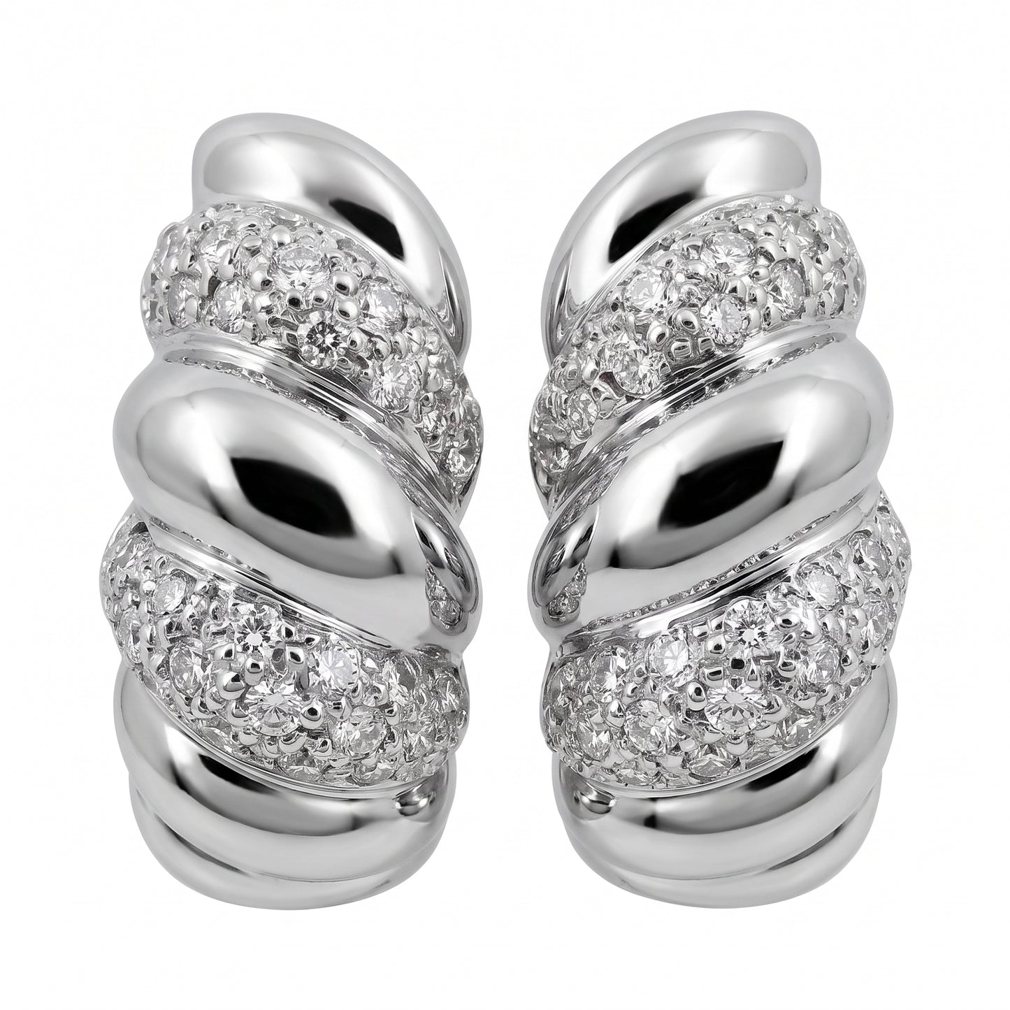 70-Diamond Twist Rope Hoop Earrings - white background view