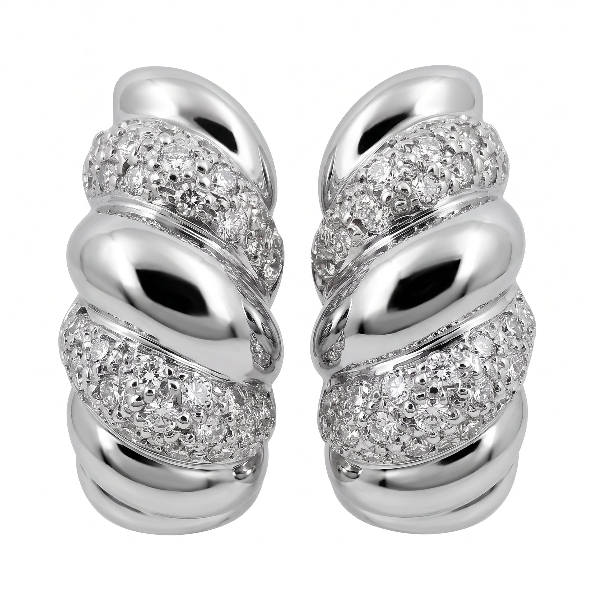 70-Diamond Twist Rope Hoop Earrings - white background view