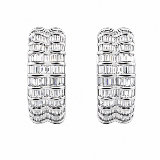 DEKS0431W W-1 frontal pair - tapered baguette diamond multi-row curved clip earrings in 18K white gold