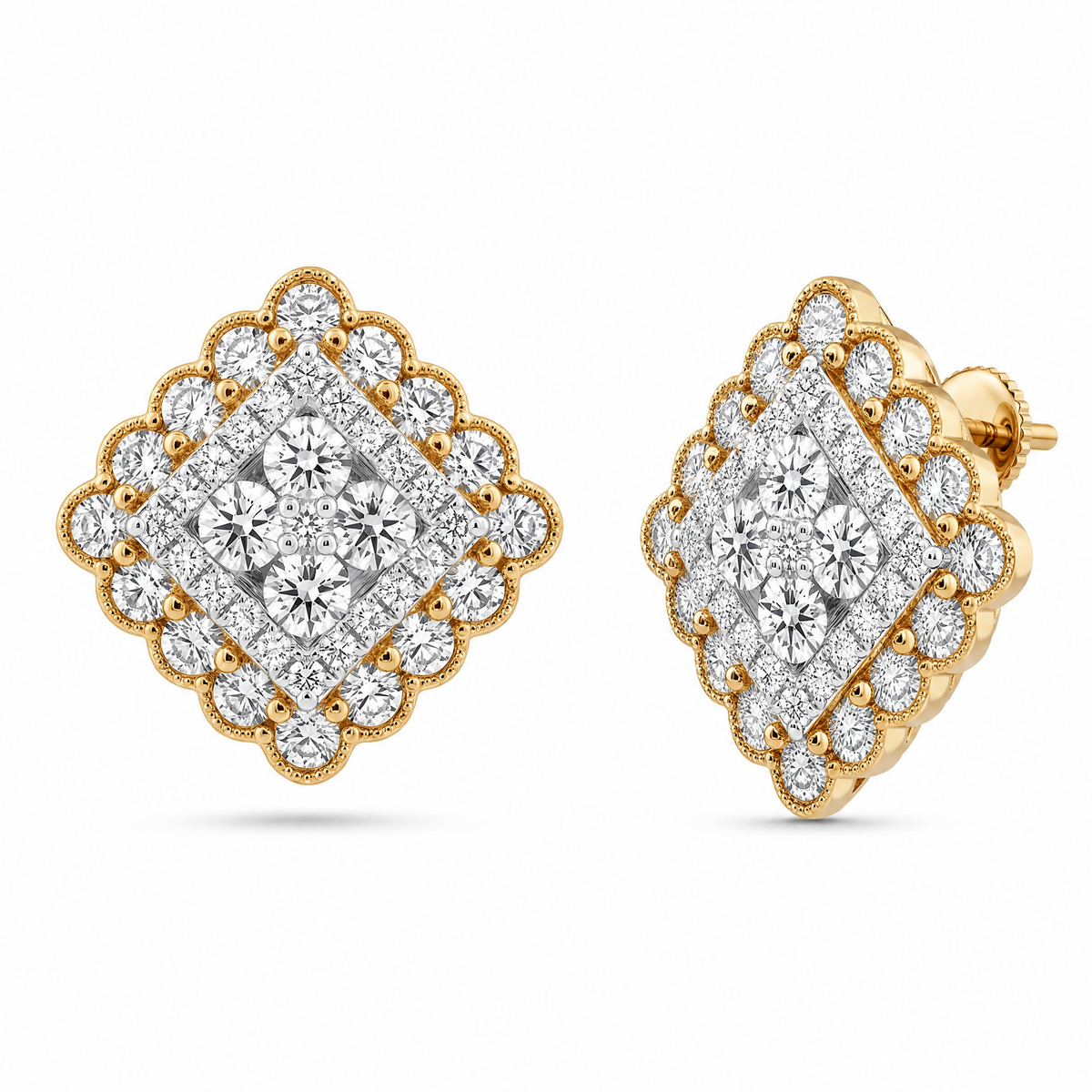 82-Diamond Vintage-Style Stud Earrings