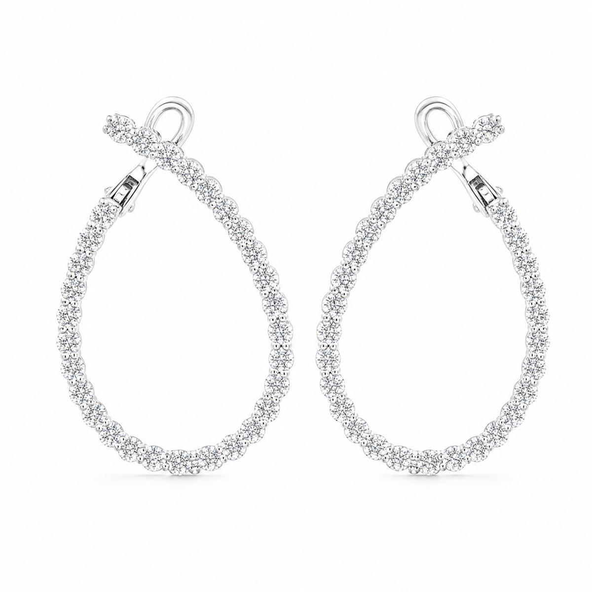 DEKS1035W W-1 frontal pair - prong-set round diamond open teardrop hoop earrings in 18K white gold