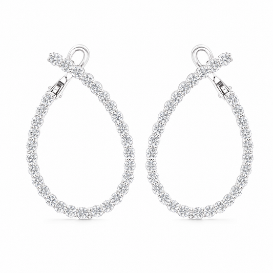DEKS1035W W-1 frontal pair - prong-set round diamond open teardrop hoop earrings in 18K white gold
