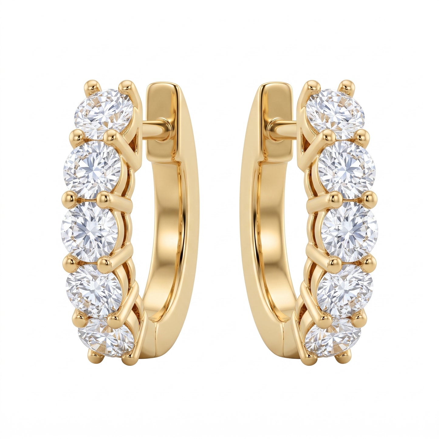 Diamond Huggie Hoop Earrings — 10 Diamonds, 18K yellow gold, white background