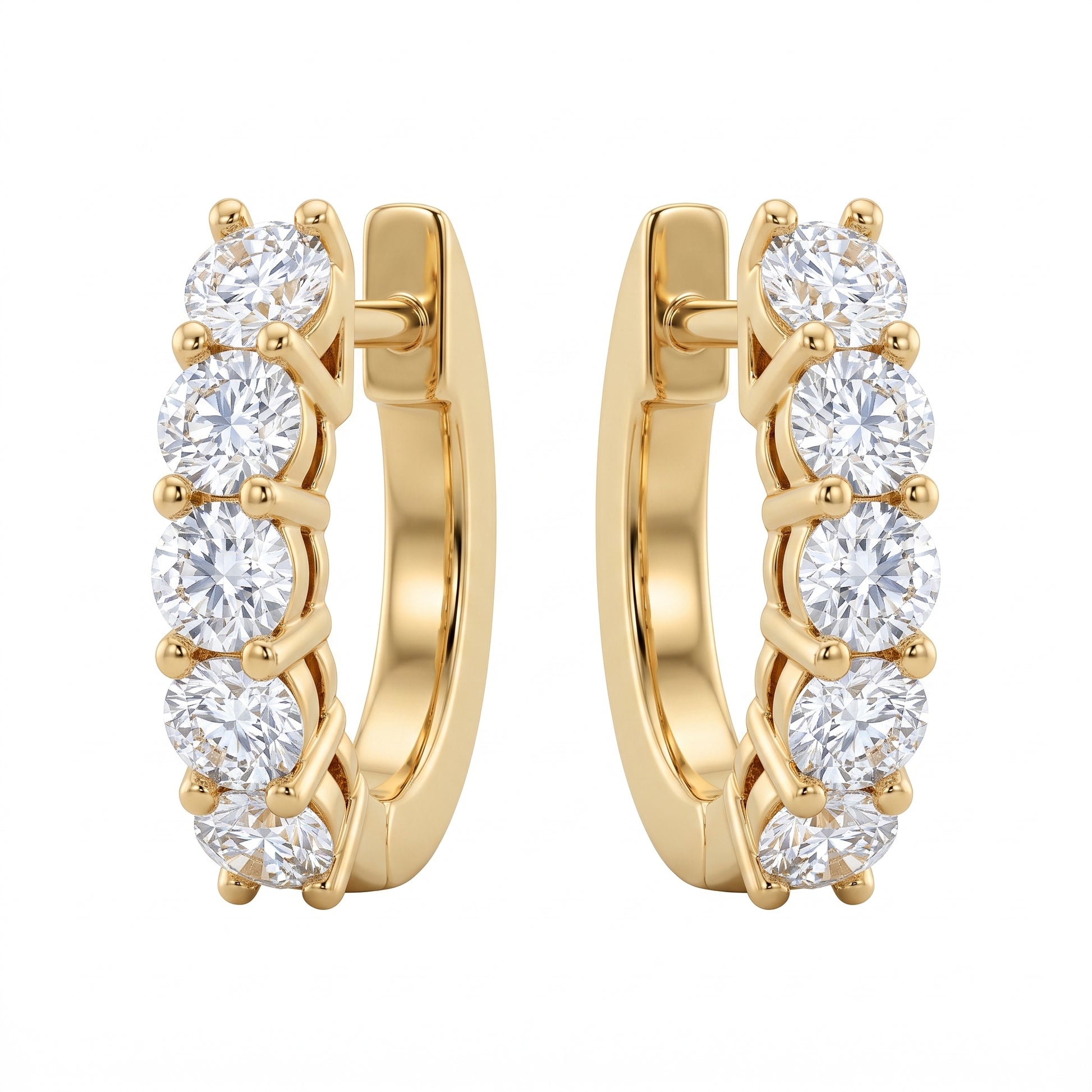 Diamond Huggie Hoop Earrings — 10 Diamonds, 18K yellow gold, white background