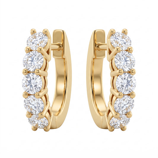 Diamond Huggie Hoop Earrings — 10 Diamonds, 18K yellow gold, white background