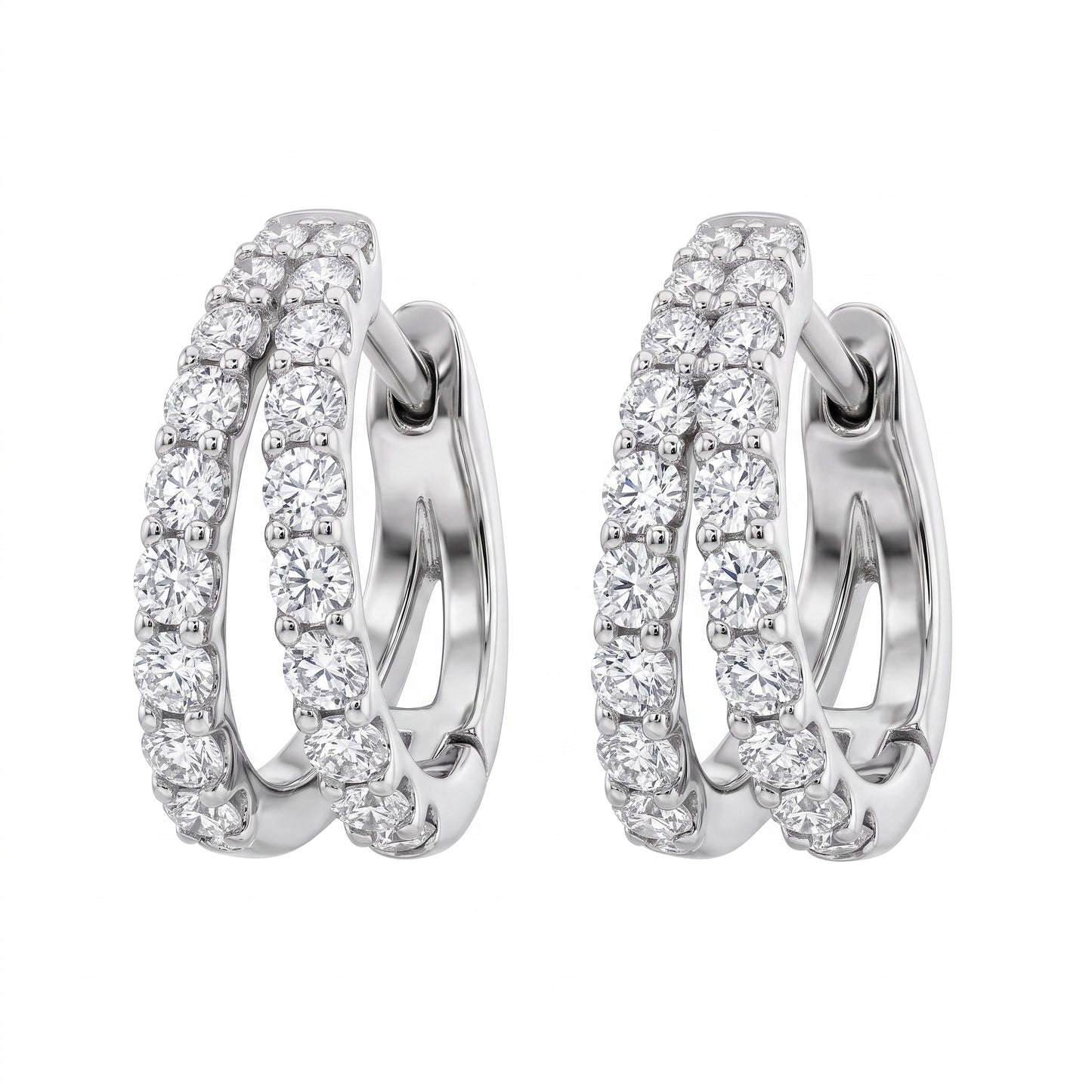 48-Diamond Double-Row Cuff Earrings, 3-6mm in 14K white gold - white background view