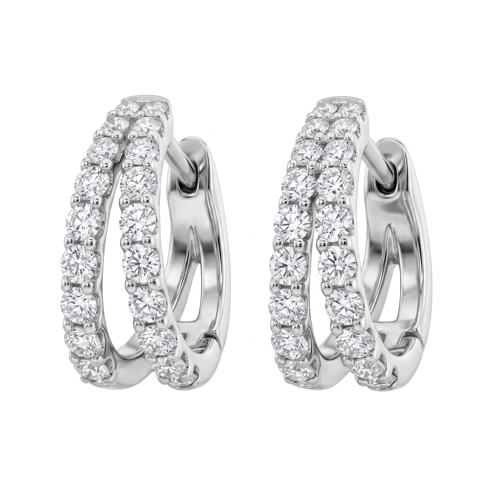 48-Diamond Double-Row Cuff Earrings, 3-6mm in 14K white gold - white background view