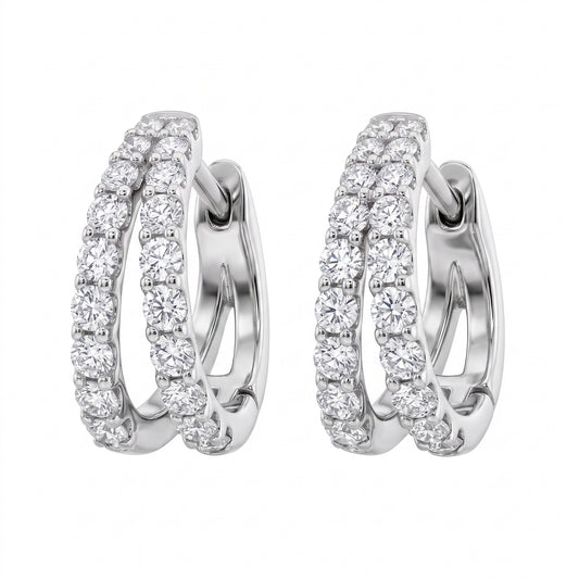 48-Diamond Double-Row Cuff Earrings, 3-6mm in 14K white gold - white background view