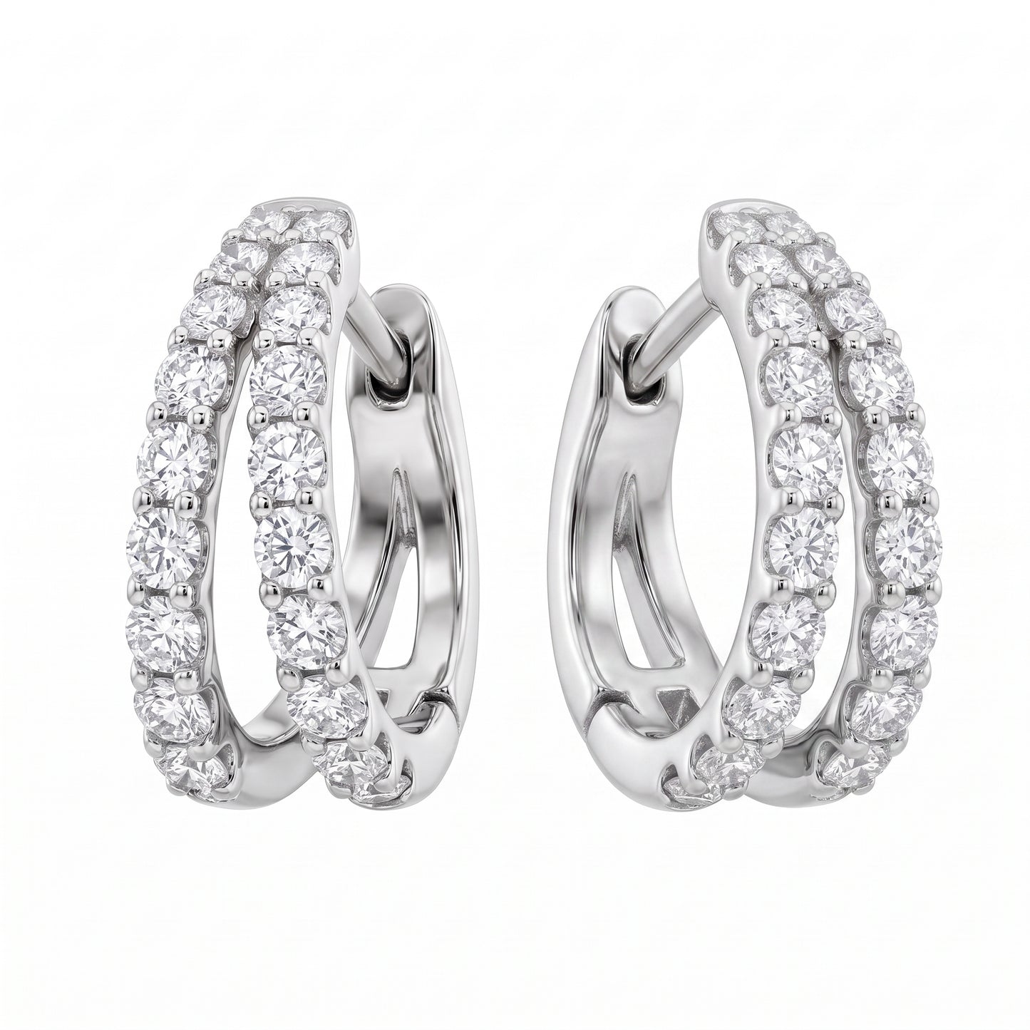 48-Diamond Double-Row Cuff Earrings, 3-6mm in 14K white gold - second white background view