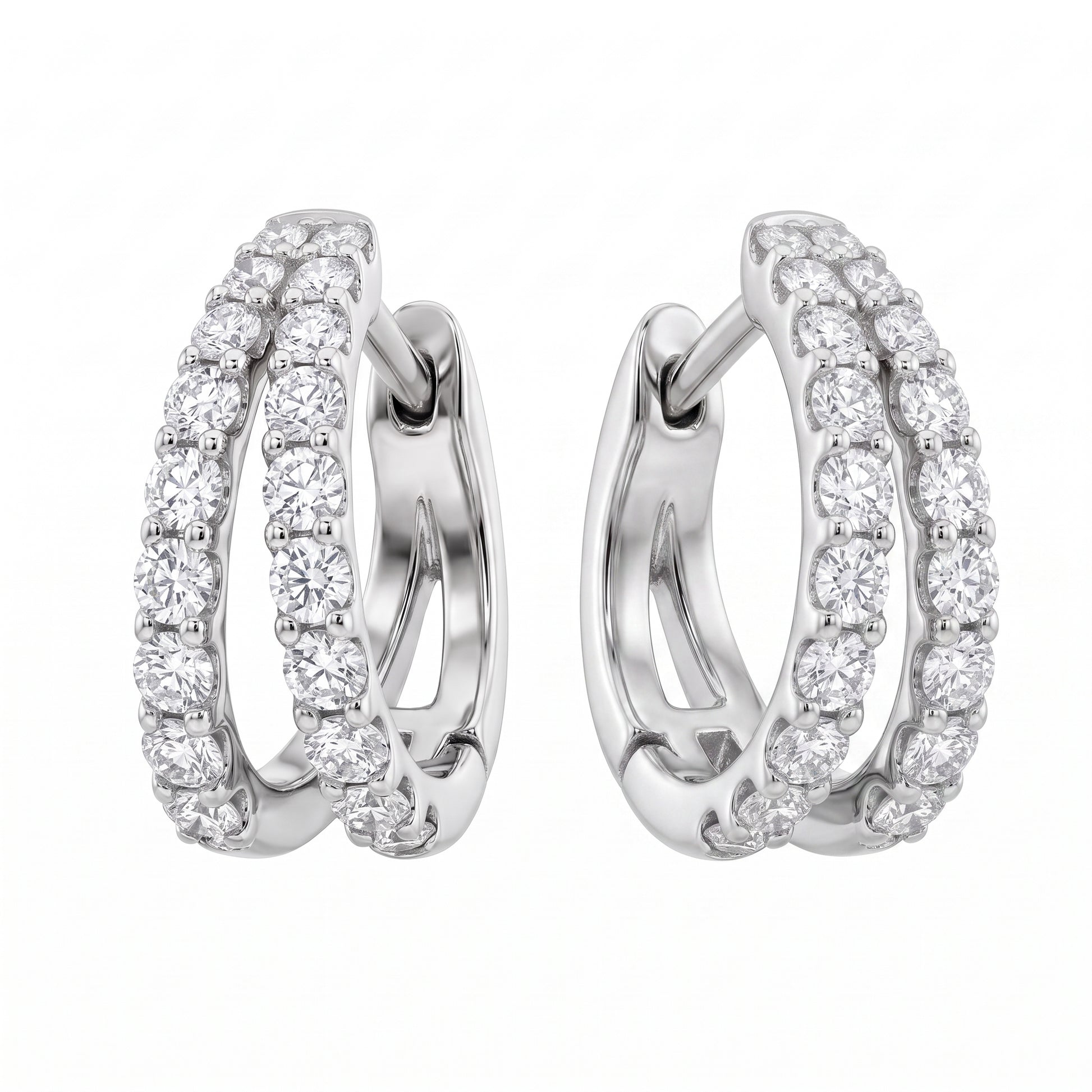 48-Diamond Double-Row Cuff Earrings, 3-6mm in 14K white gold - second white background view