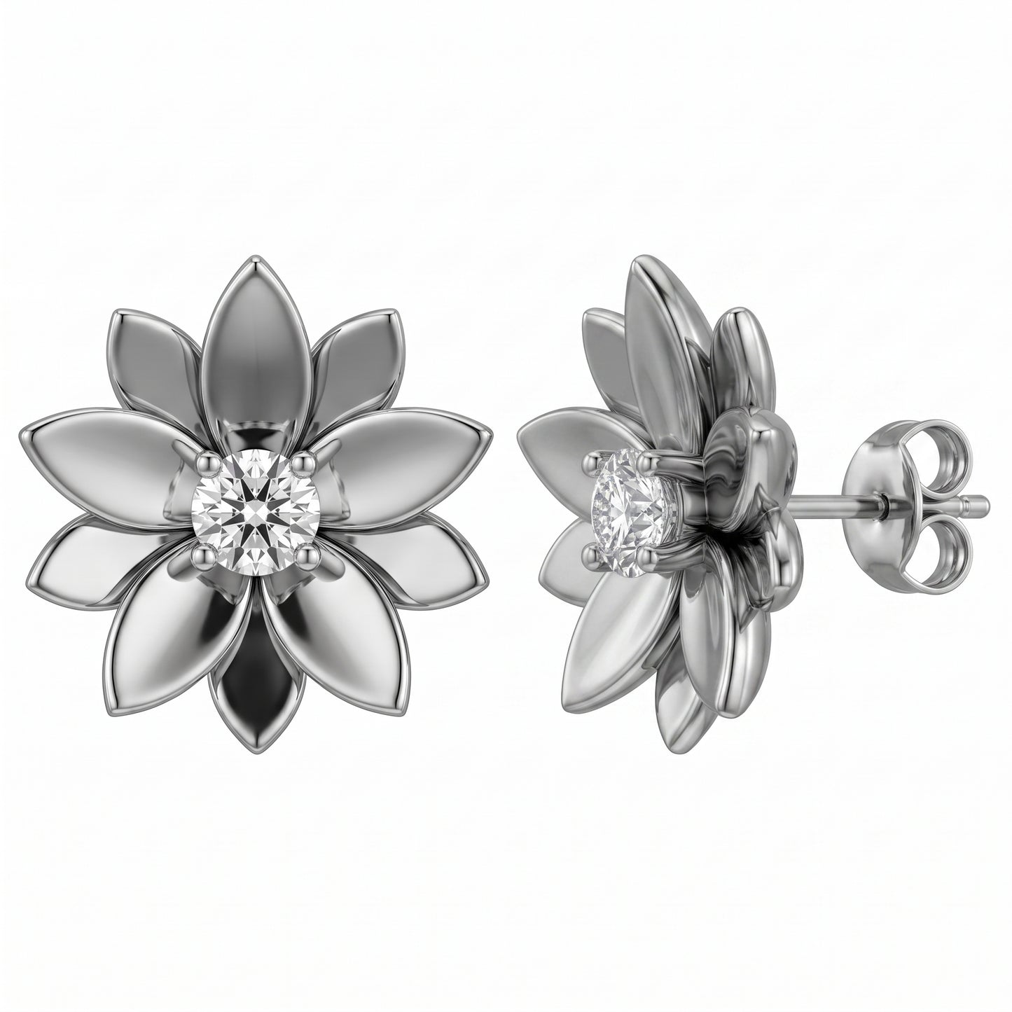 2-Diamond Flower Post Earrings