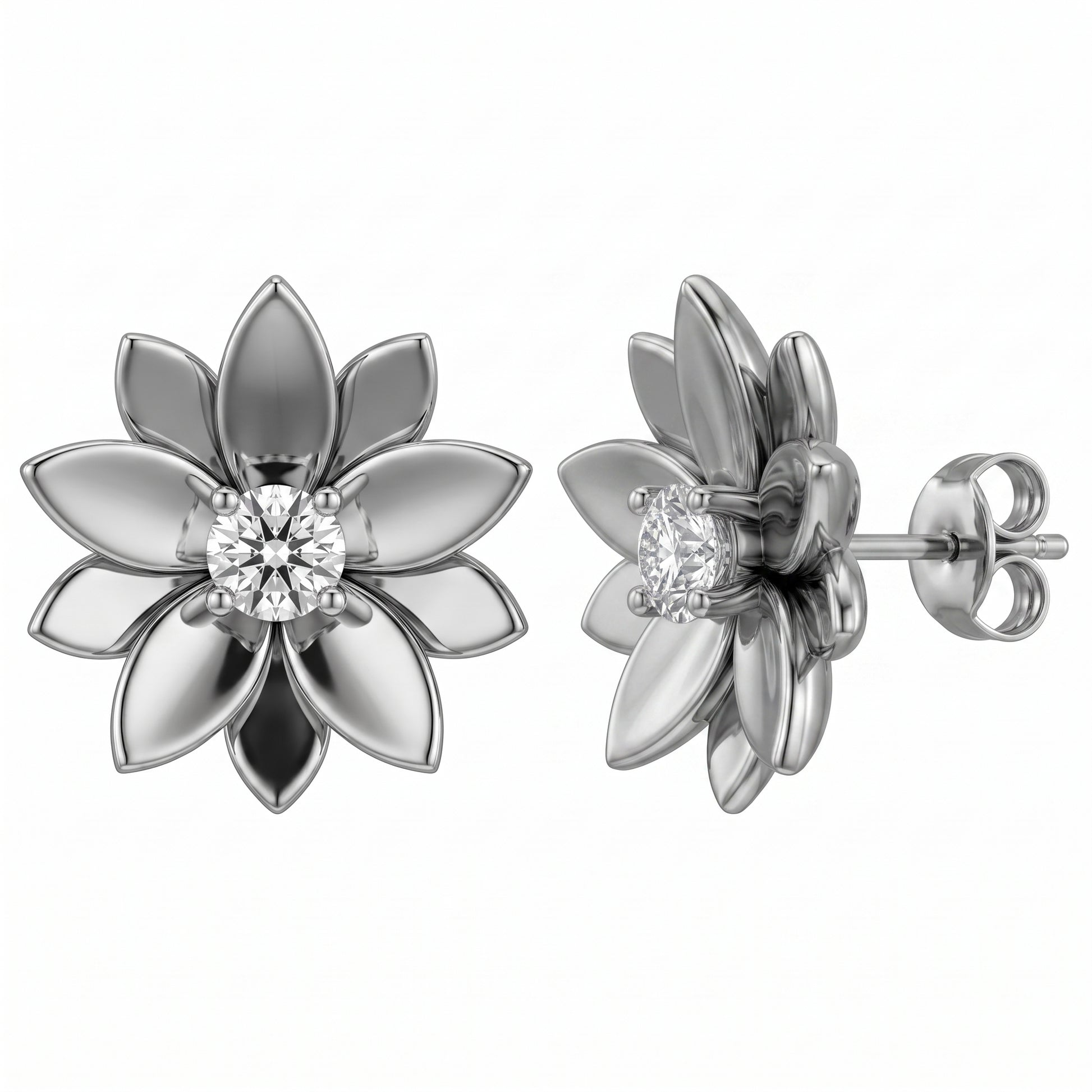 2-Diamond Flower Post Earrings