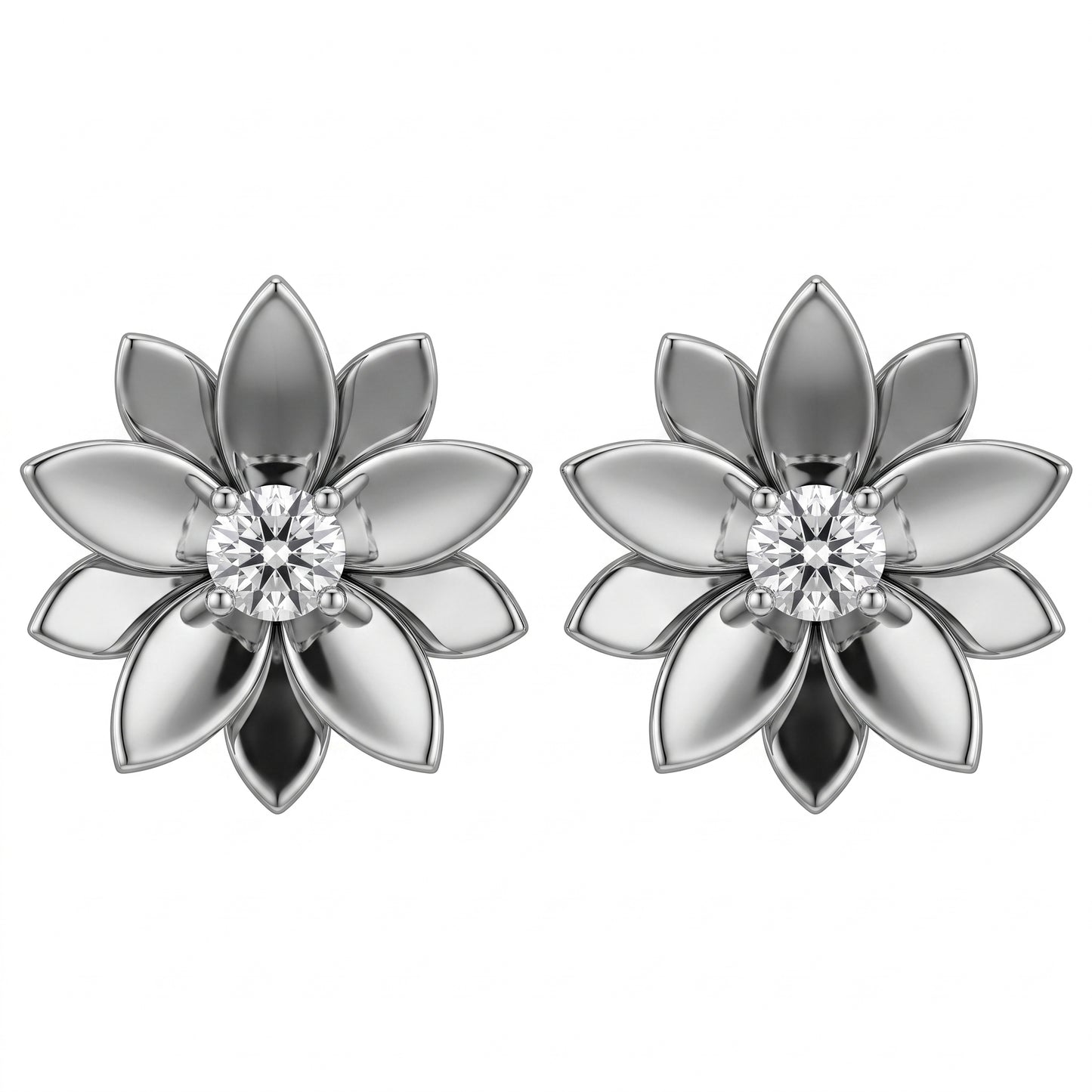 2-Diamond Flower Post Earrings