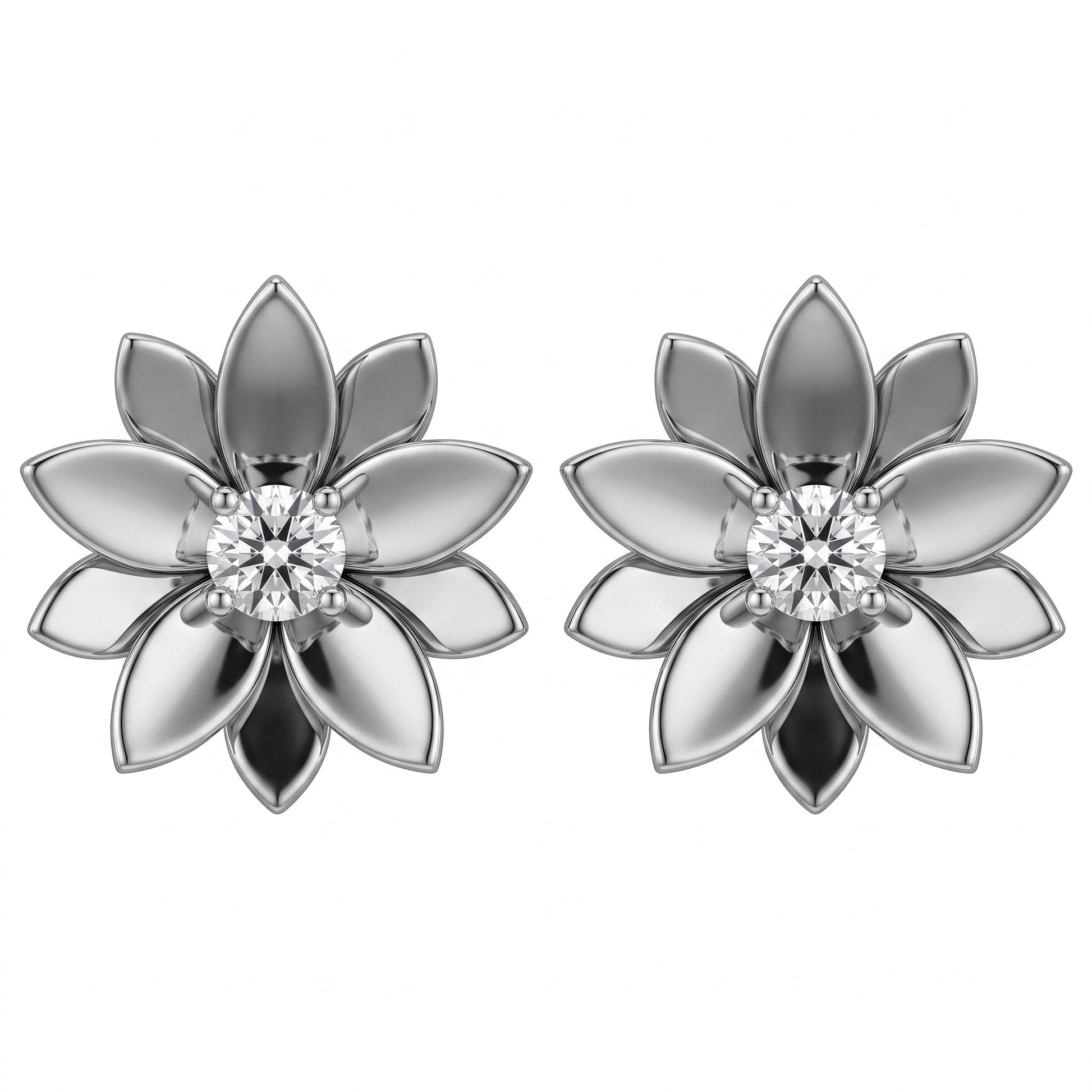 2-Diamond Flower Post Earrings