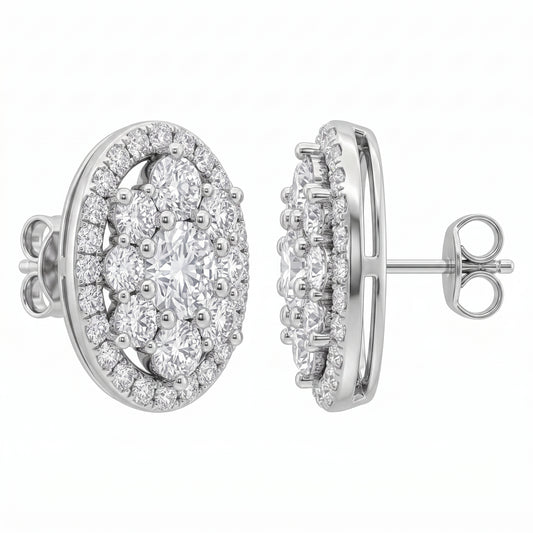 67-Diamond Oval Stud Earrings in 14K white gold - second view showing post and butterfly back