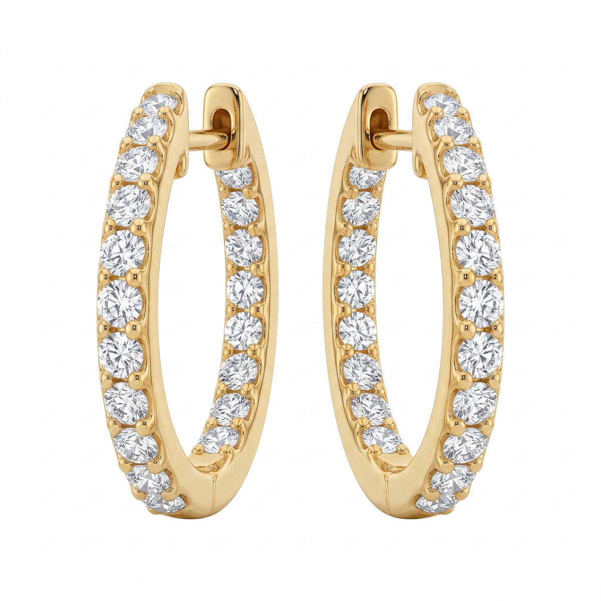 DEM1196 W-1 frontal pair - 14k yellow gold oval inside-out diamond hoop earrings