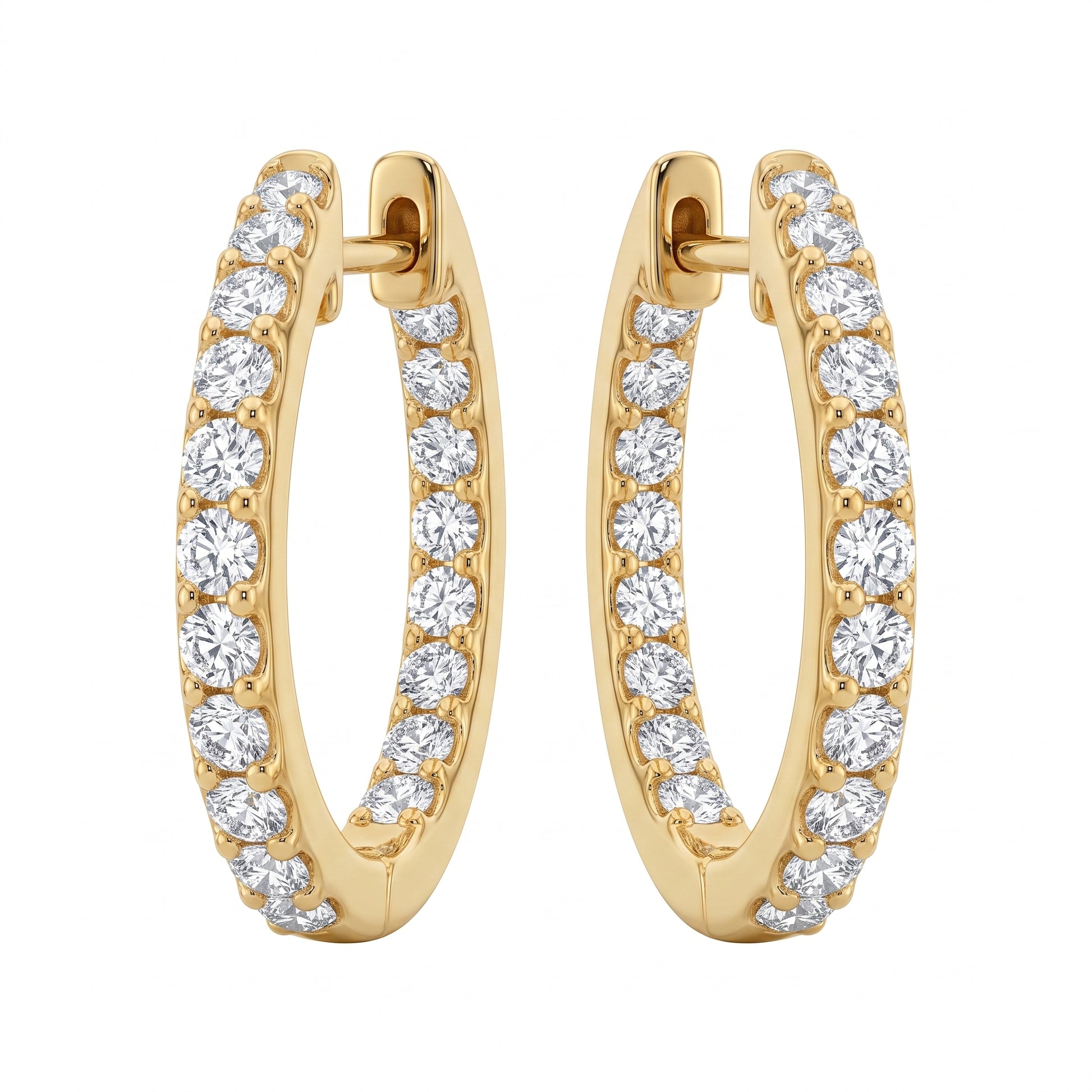 DEM1196 W-1 frontal pair - 14k yellow gold oval inside-out diamond hoop earrings