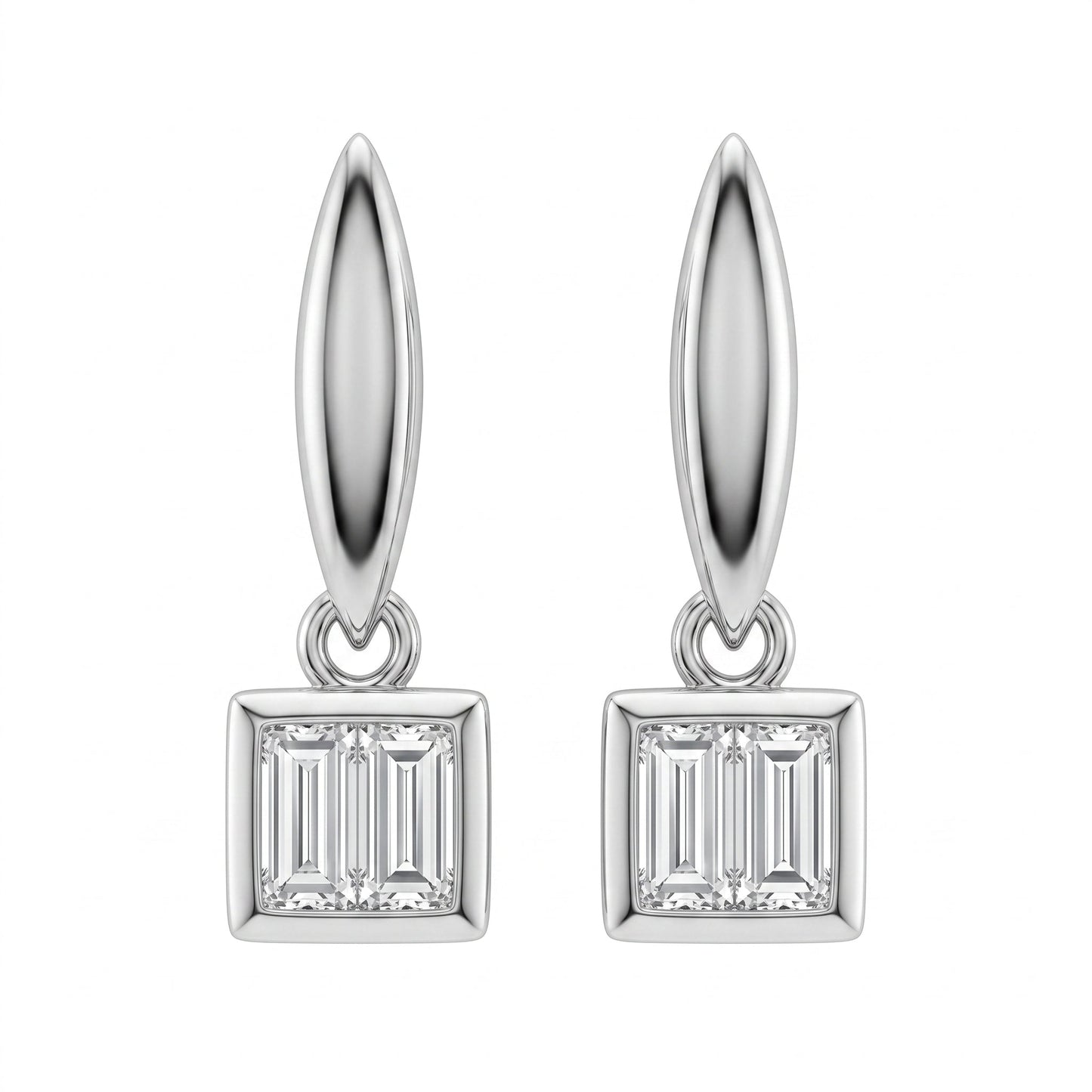 4 Baguette Square Dangle Post Earrings