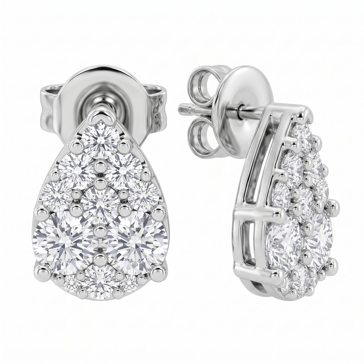 26-Diamond Pear-Shape Stud Earrings in 18K white gold - angled view