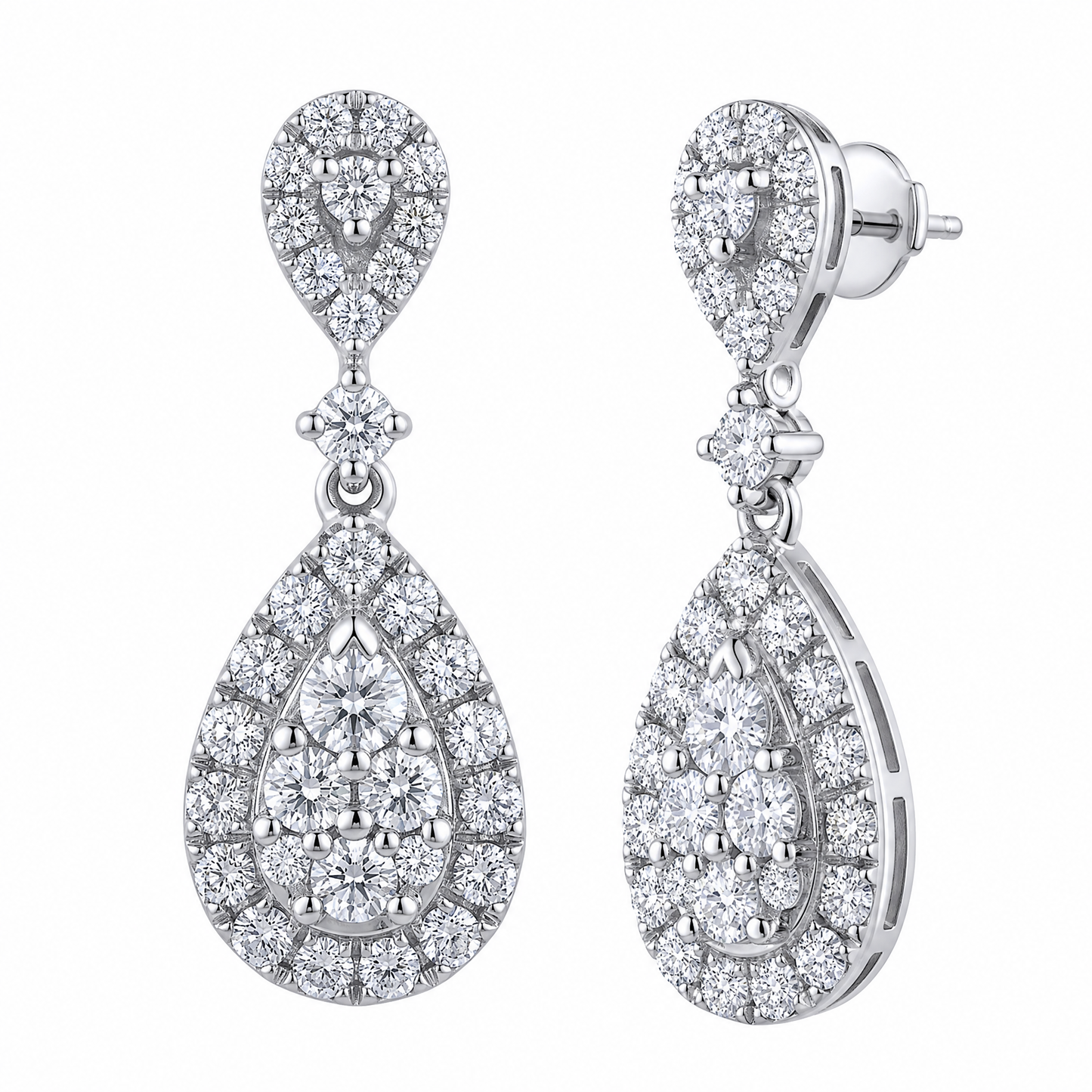 64-Diamond Pear-Shaped Dangle Drop Post Earrings, 6.5x17mm