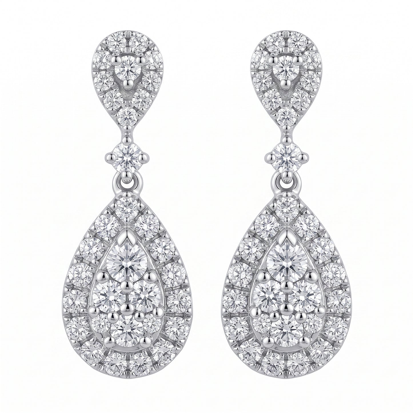 64-Diamond Pear-Shaped Dangle Drop Post Earrings - white background pair view
