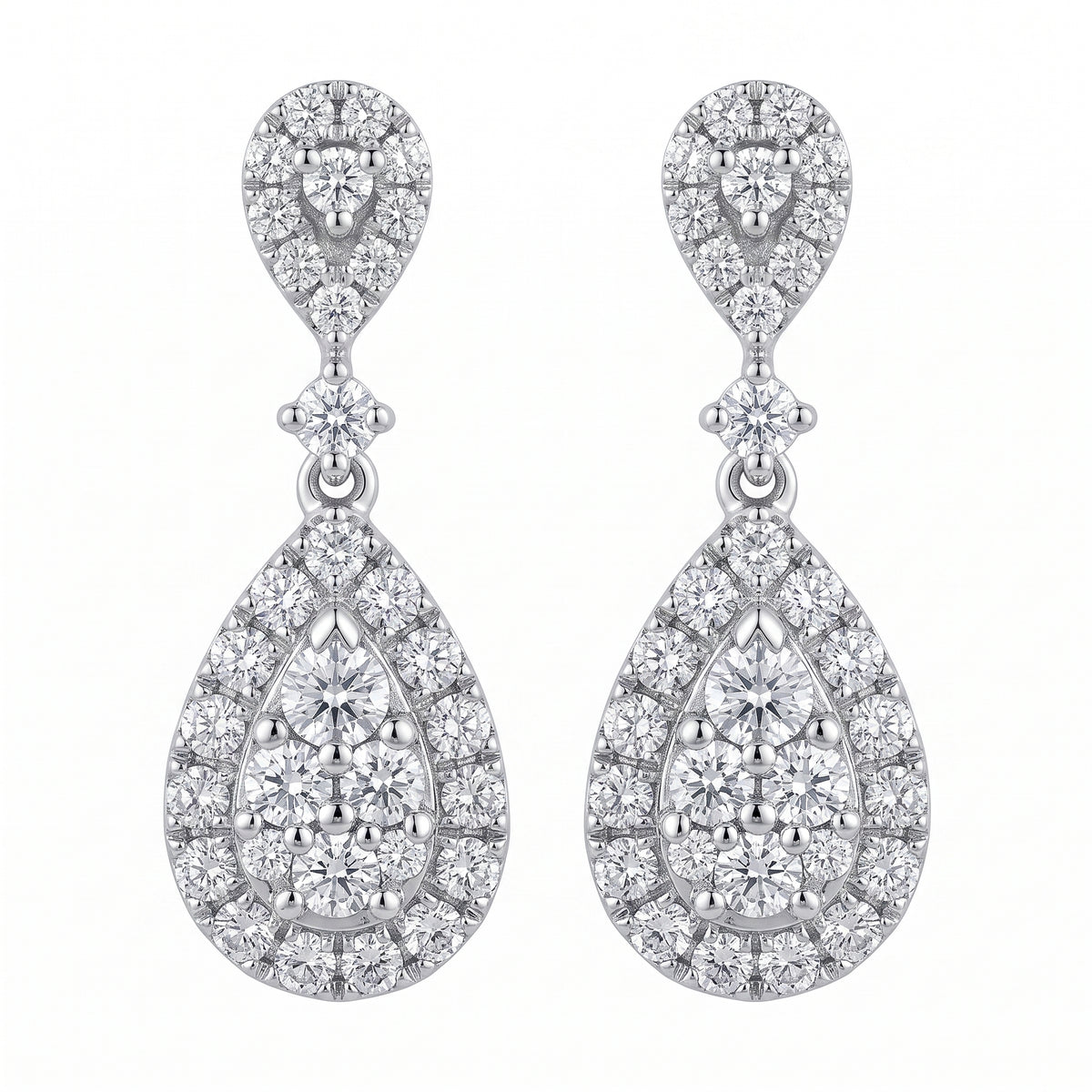 64-Diamond Pear-Shaped Dangle Drop Post Earrings - white background pair view