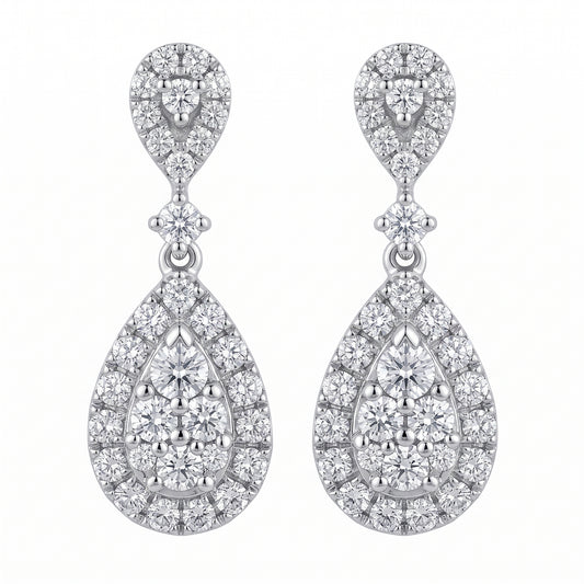 64-Diamond Pear-Shaped Dangle Drop Post Earrings - white background pair view
