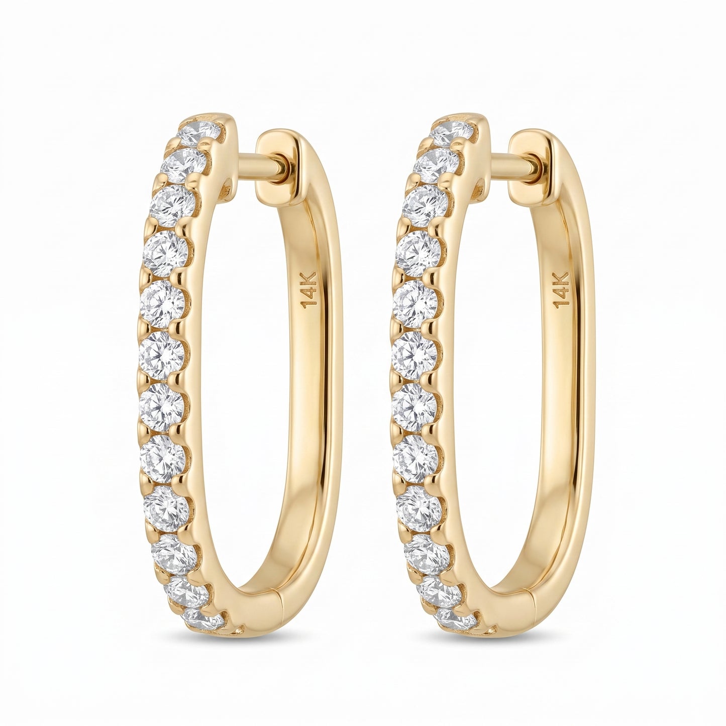 26-Diamond Rectangular Hoop Earrings, 16x19mm in 14K yellow gold - white background view