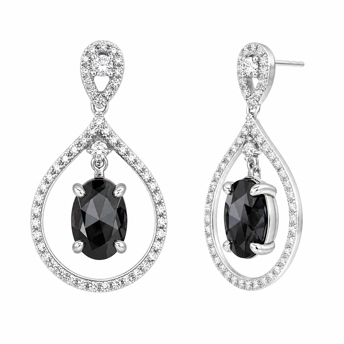 Black Diamond Teardrop Dangle Earrings